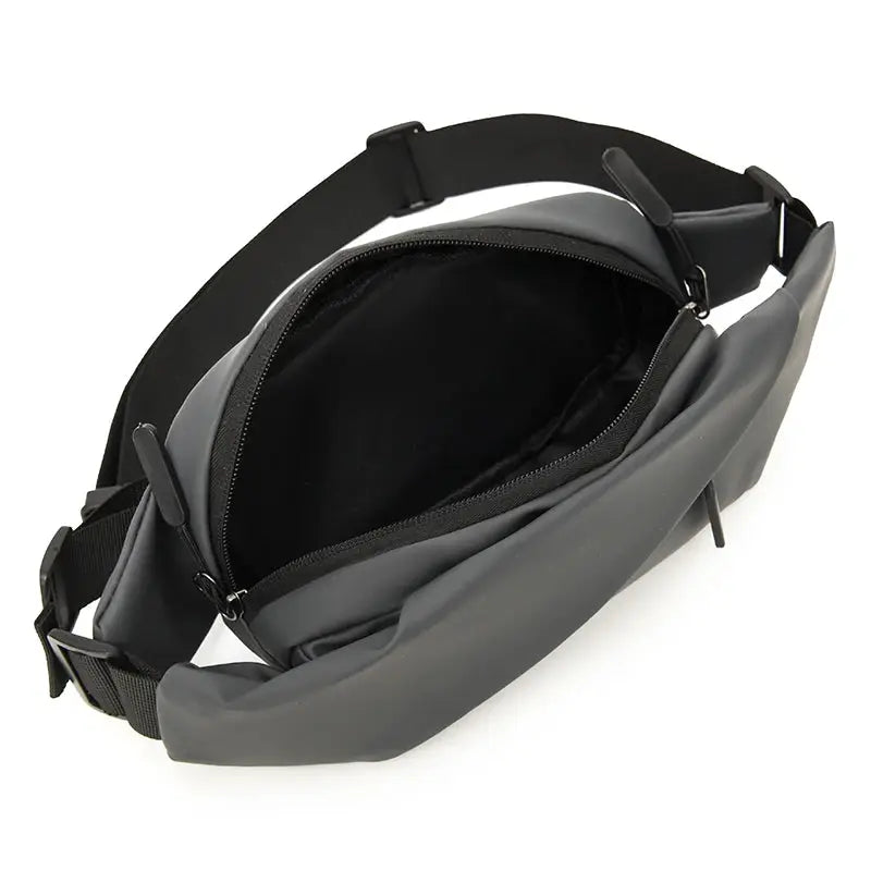 Men's minimalist waist bag by Simples Market, grey waterproof fanny pack with adjustable black strap