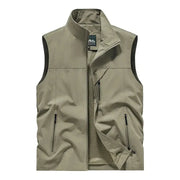 Simples Market men's windproof khaki sleeveless vest with mesh lining and zip pockets