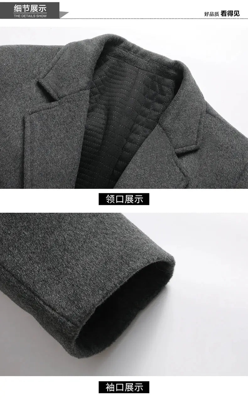 Simples Market men's long wool coat, gray outer with black quilted lining, dress trench jacket, sizes M–4XL