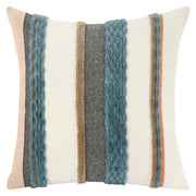 1 pc Boho striped chenille throw pillow cover, 18x18 in, teal, beige, peach and black stripes