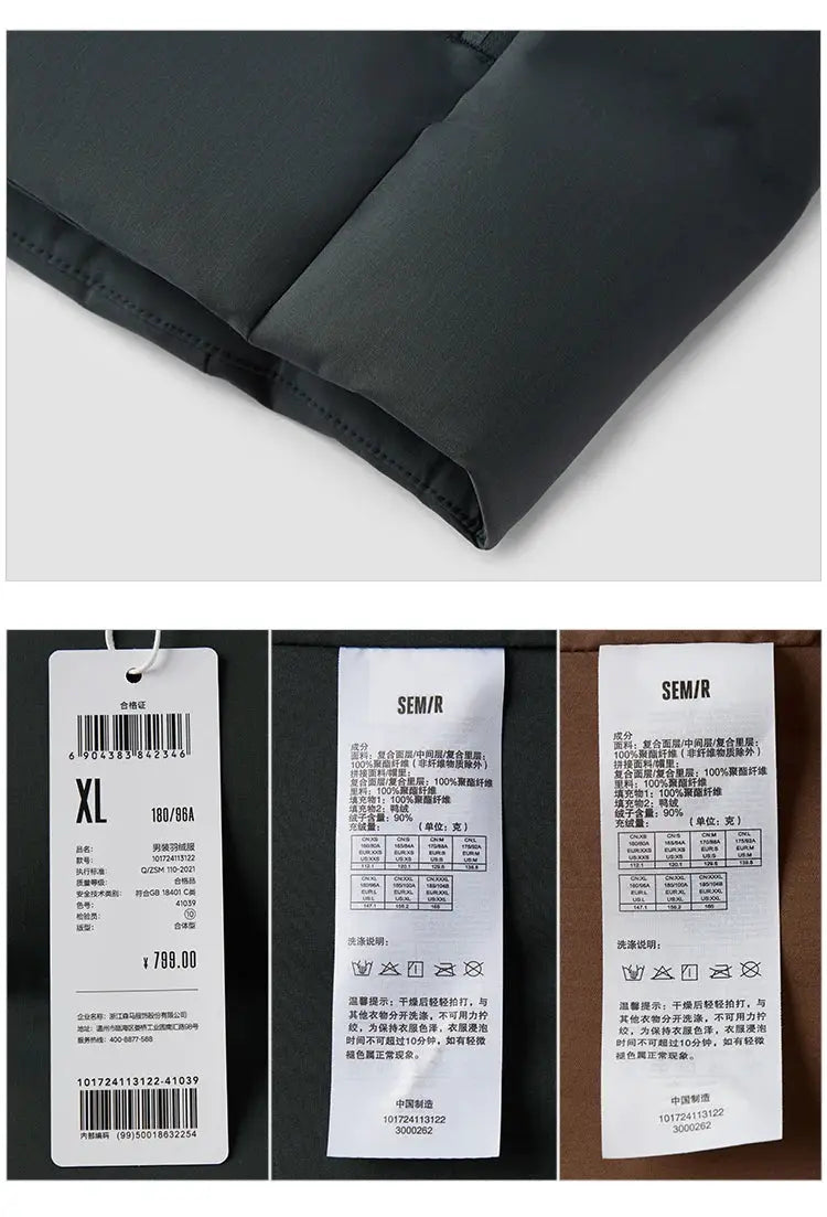 Semir men's down jacket in dark charcoal, waterproof textured hooded outerwear; XL tag visible