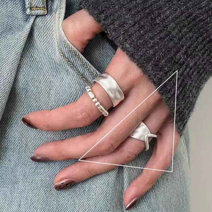 Ventfille 925 Sterling Silver Rings Fashion Hip Hop Vintage Couples Hollow Lines Punk Silver Party Adjustable Jewelry