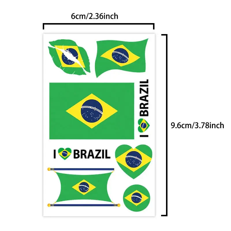 Brazil Flag Temporary Tattoos Waterproof Long Lasting Face Stickers