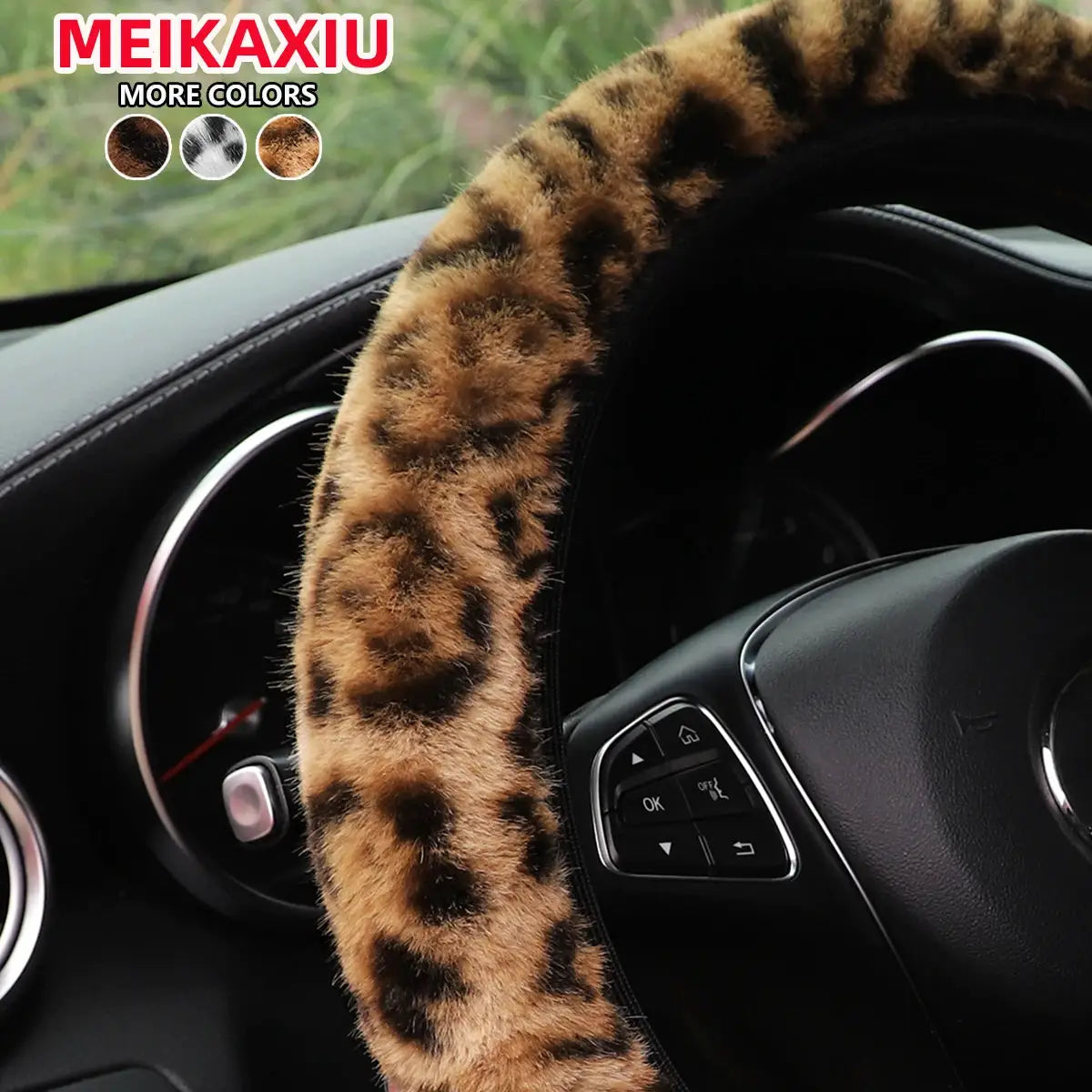 Leopard print plush steering wheel cover for car interior, Meikaxiu brand