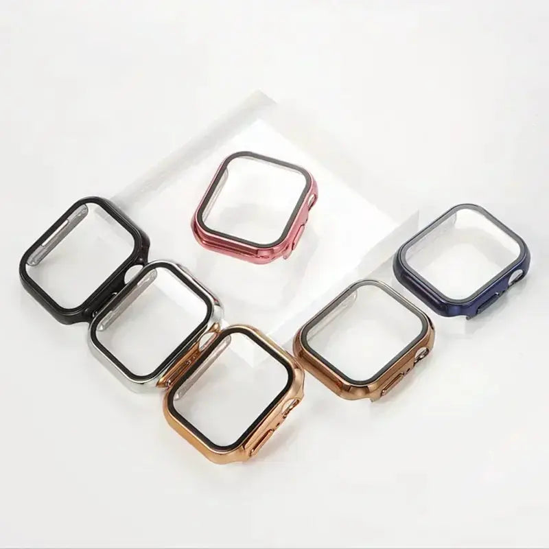 Apple Watch bumper frames set for 40–46mm, tempered glass screen protector, 7 color options, Simples Market