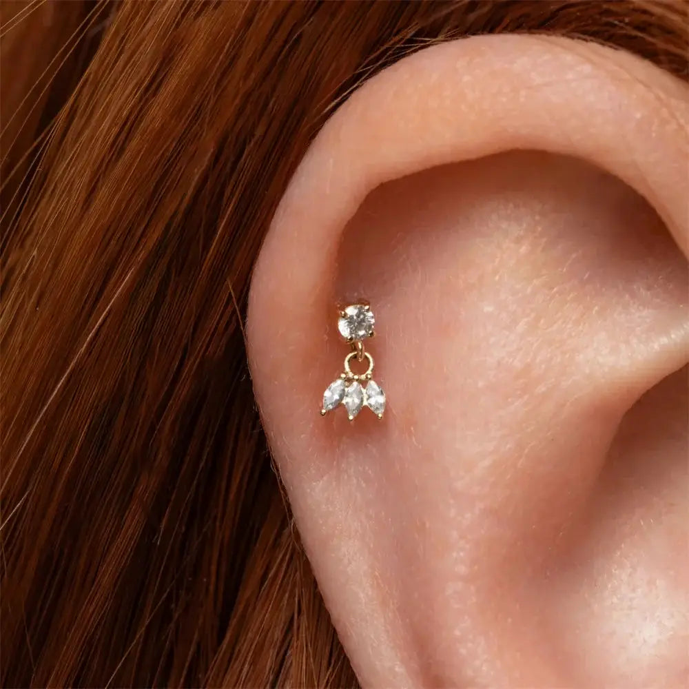 AIDE heart round stud earring with zircon drops, gold-tone metal, Simples Market
