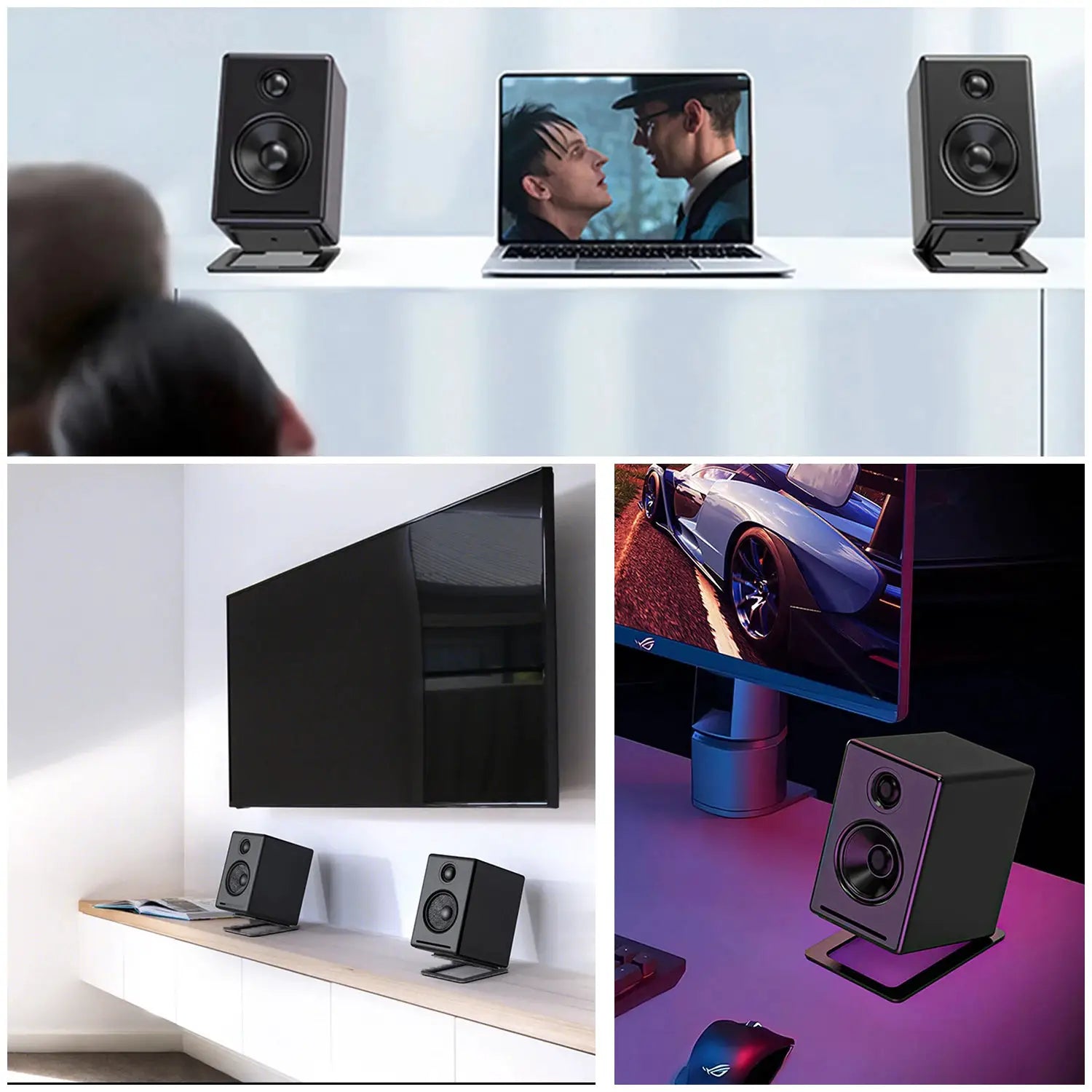 NovaTech Carbon Steel Desktop Speaker Stand With Shock Absorption For Enhanced Sound Quality