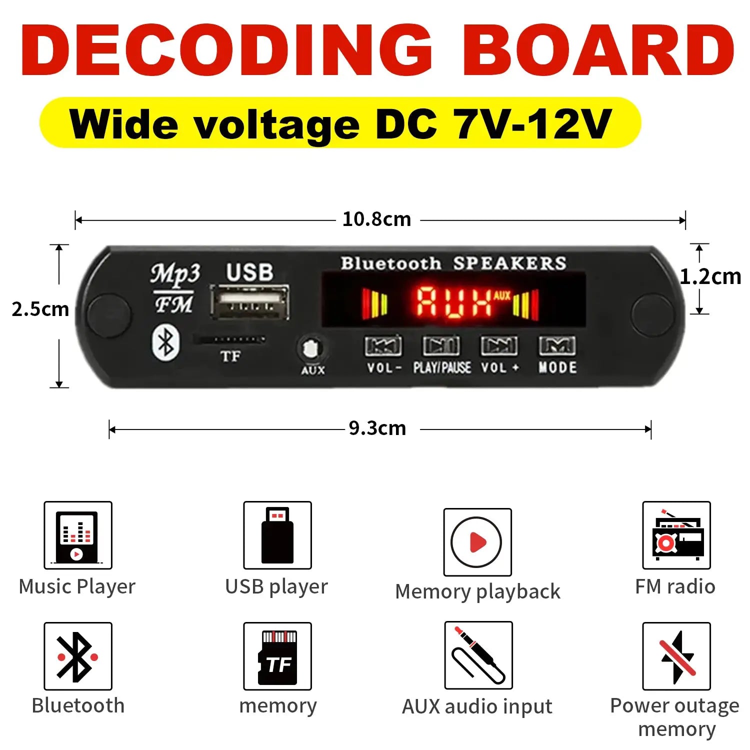 12V Bluetooth 5.0 MP3 Player Wireless Decoder Board USB TF FM Radio Call Module Car Kit for Speaker