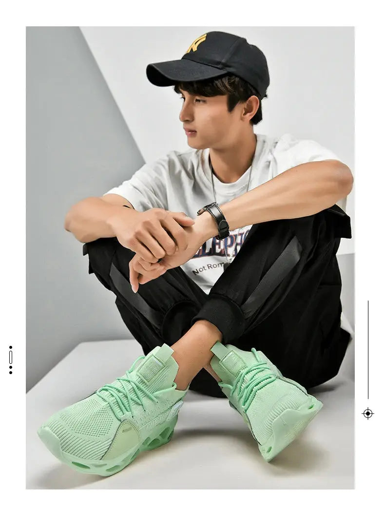 Men's mint green mesh sneakers with breathable upper and thick sole
