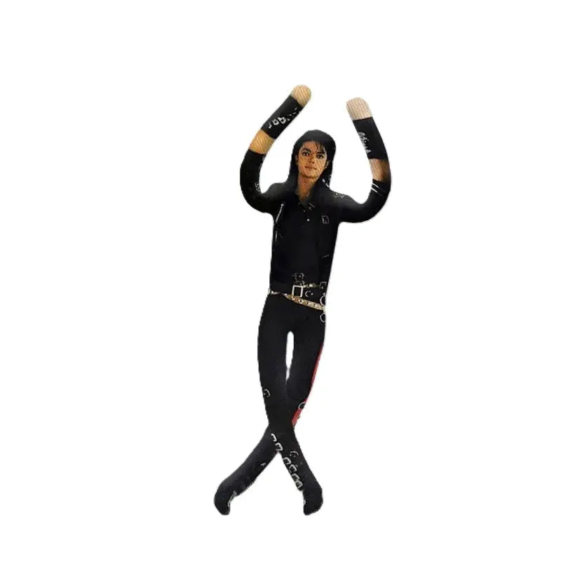 Cosplay prop plush doll in black outfit with belt, arms raised; ideal room decor gift