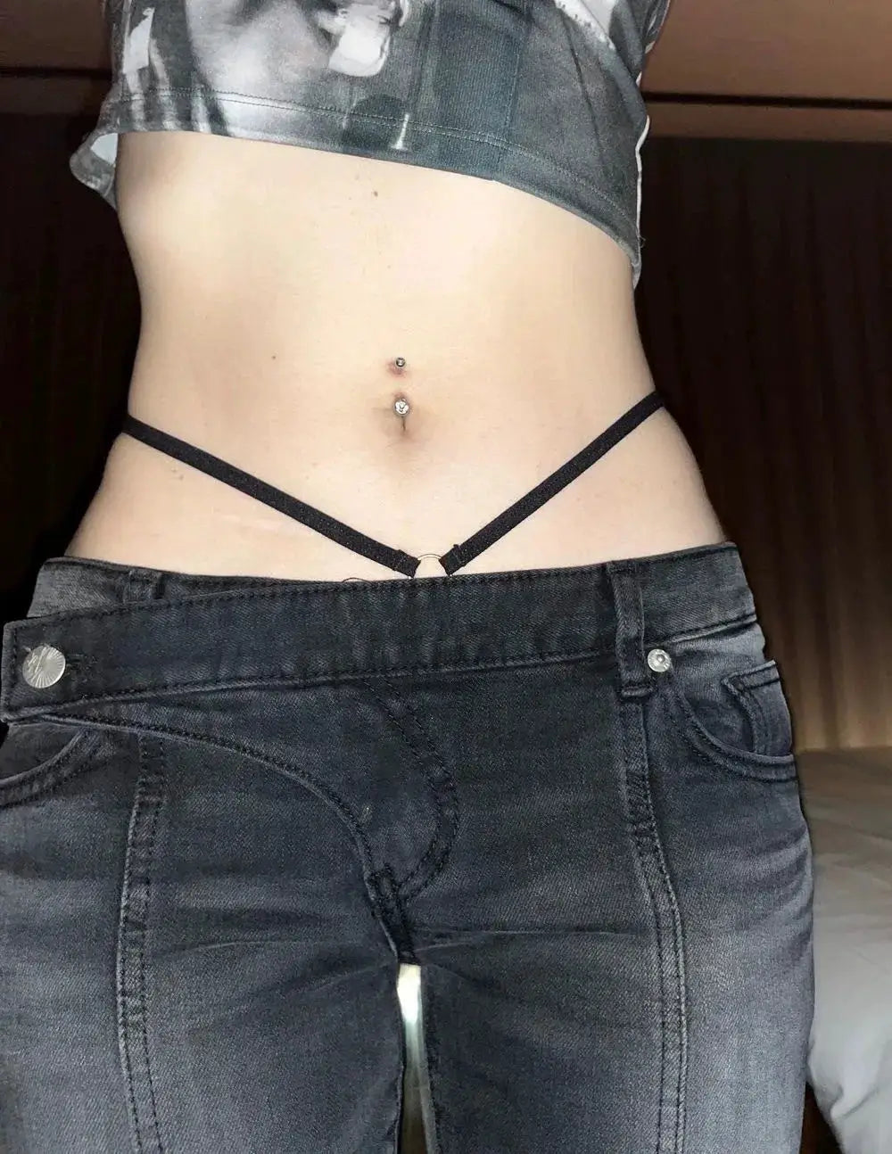 Vintage Distressed Asymmetrical Low Waist Jeans Grunge Flare Denim