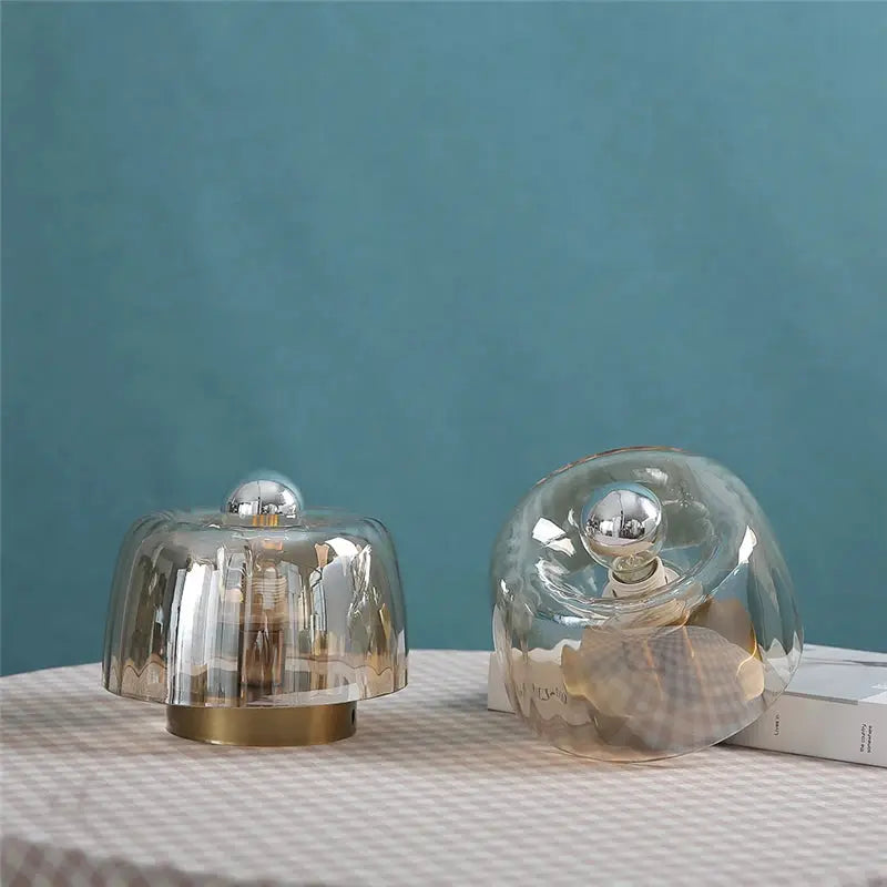 LED Bauhaus glass wall lamp pair by Simples Market, bubble glass domes with metal bases