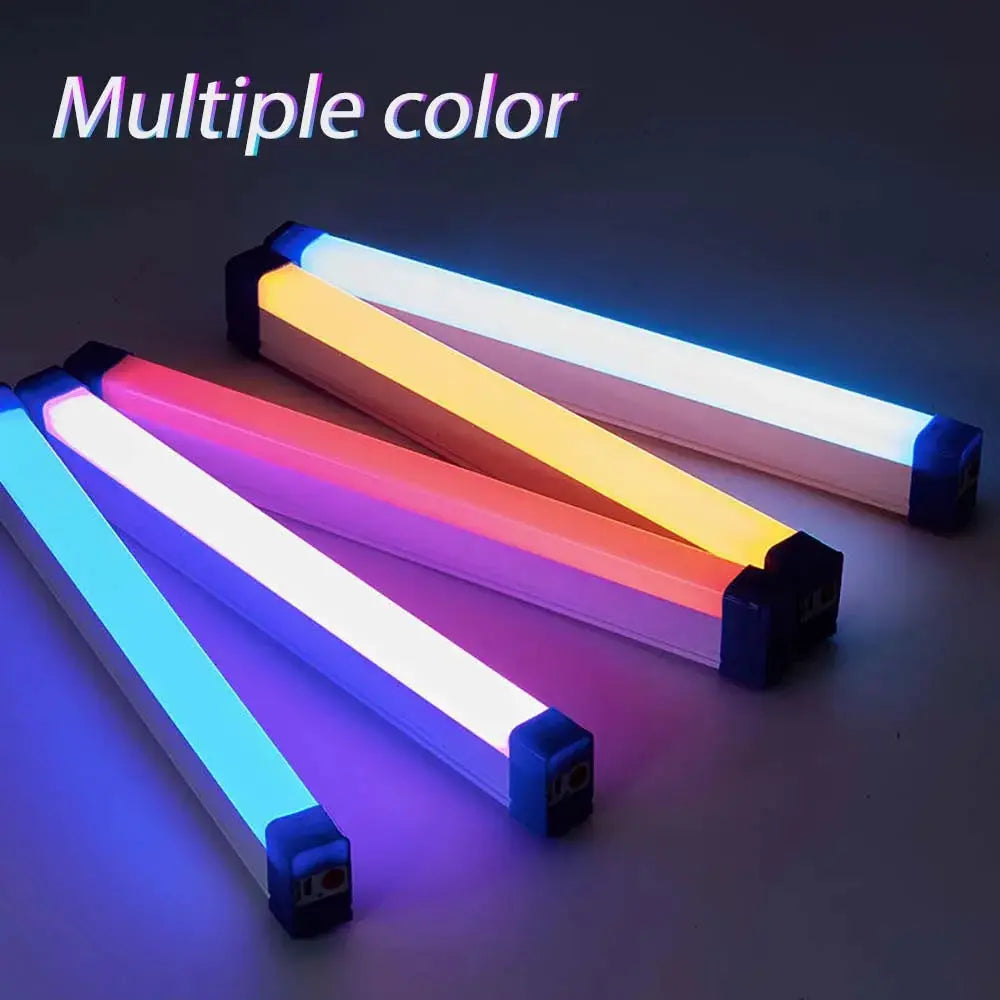 LED video light wand set; five handheld rechargeable light sticks with multicolor LEDs for vlogs and live streams