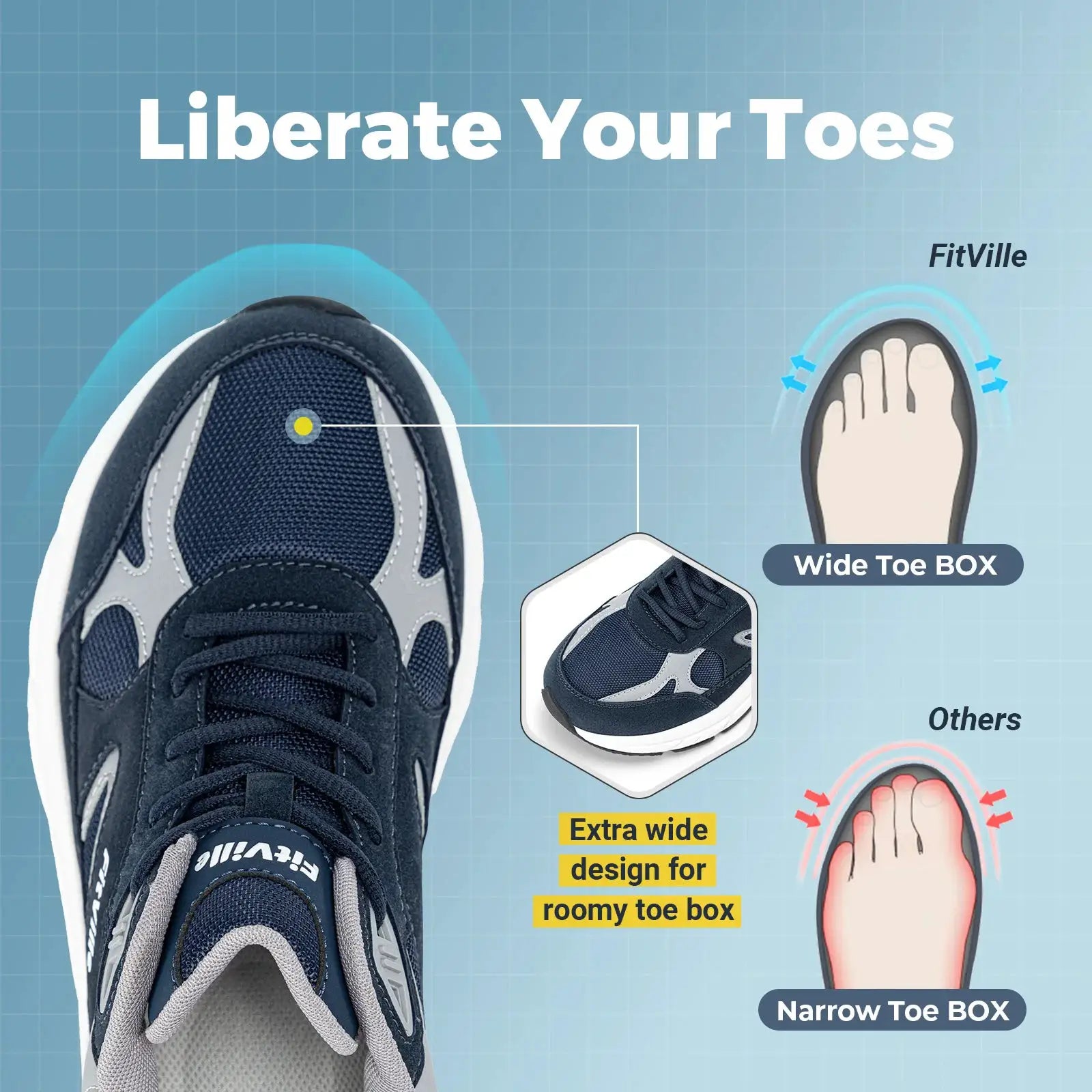 FitVille men's navy walking shoes with wide width and arch support