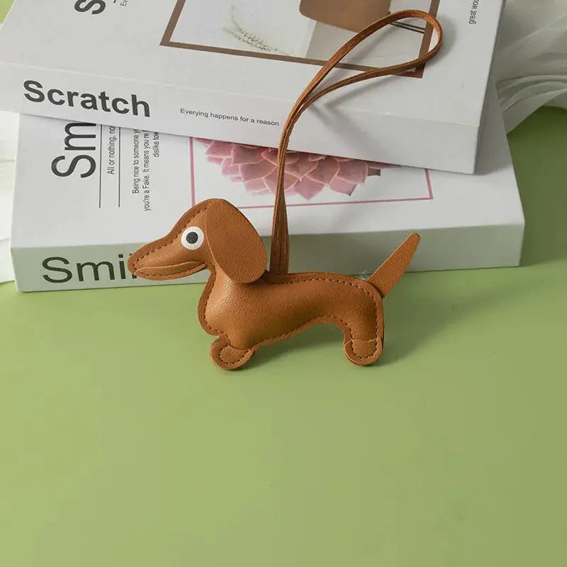 Cute Dachshund Leather Design Keychain Dog Charm For Bag And Car Ornament Perfect Gift For Women Friends And Couples