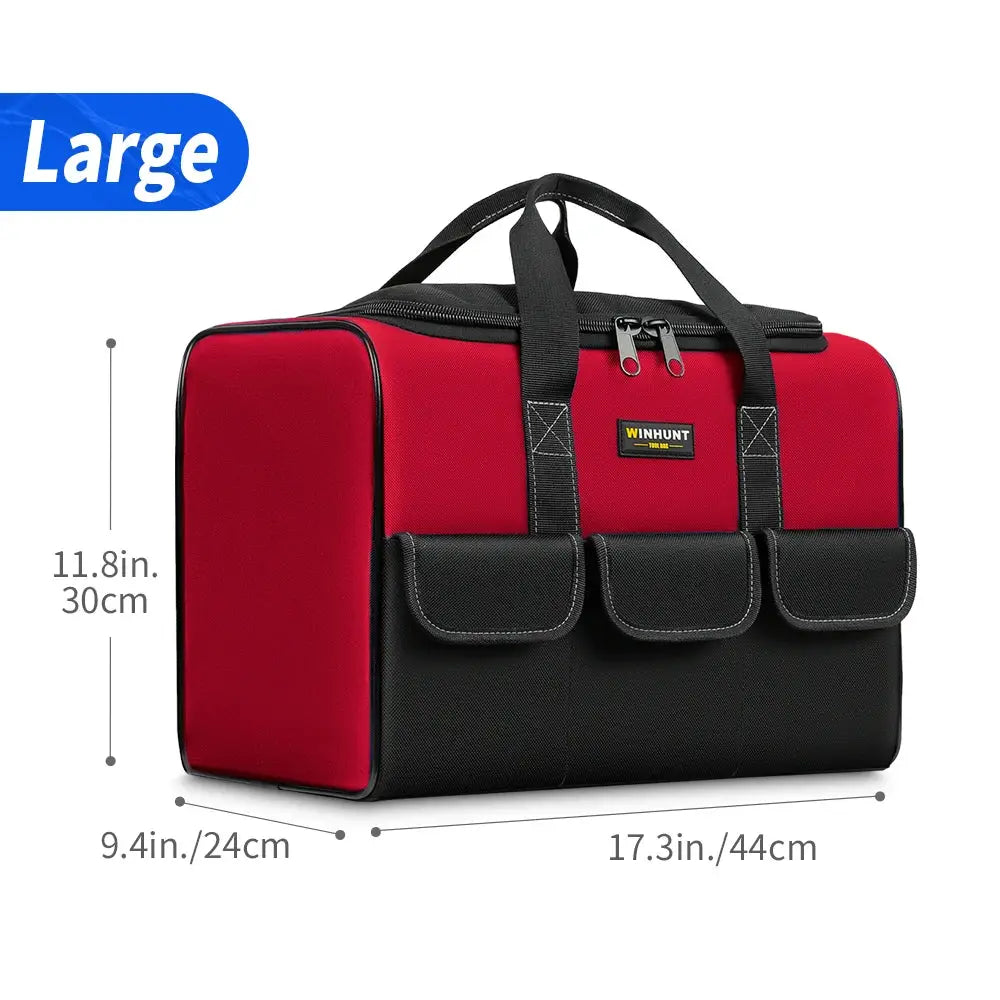 17 Inch tool bag with 6 exterior pockets, red and black, WINHUNT logo