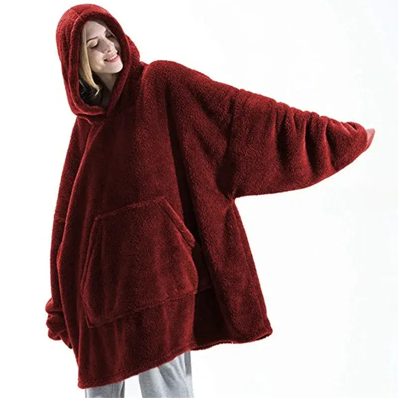 CozyNest Winter Double Faced Fleece Hoodie Blanket Oversized Hoodie With Large Pocket For Women And Men