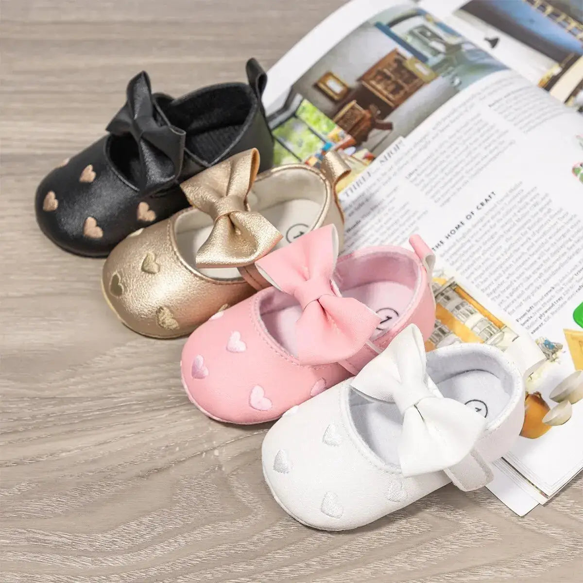 Meckior Baby Shoes Classic Bow Knot Heart Anti Slip Soft Sole First Walkers 0 To 18 Months