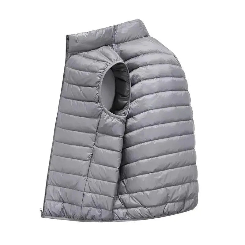 Men's gray cotton-padded sleeveless quilted vest with stand collar