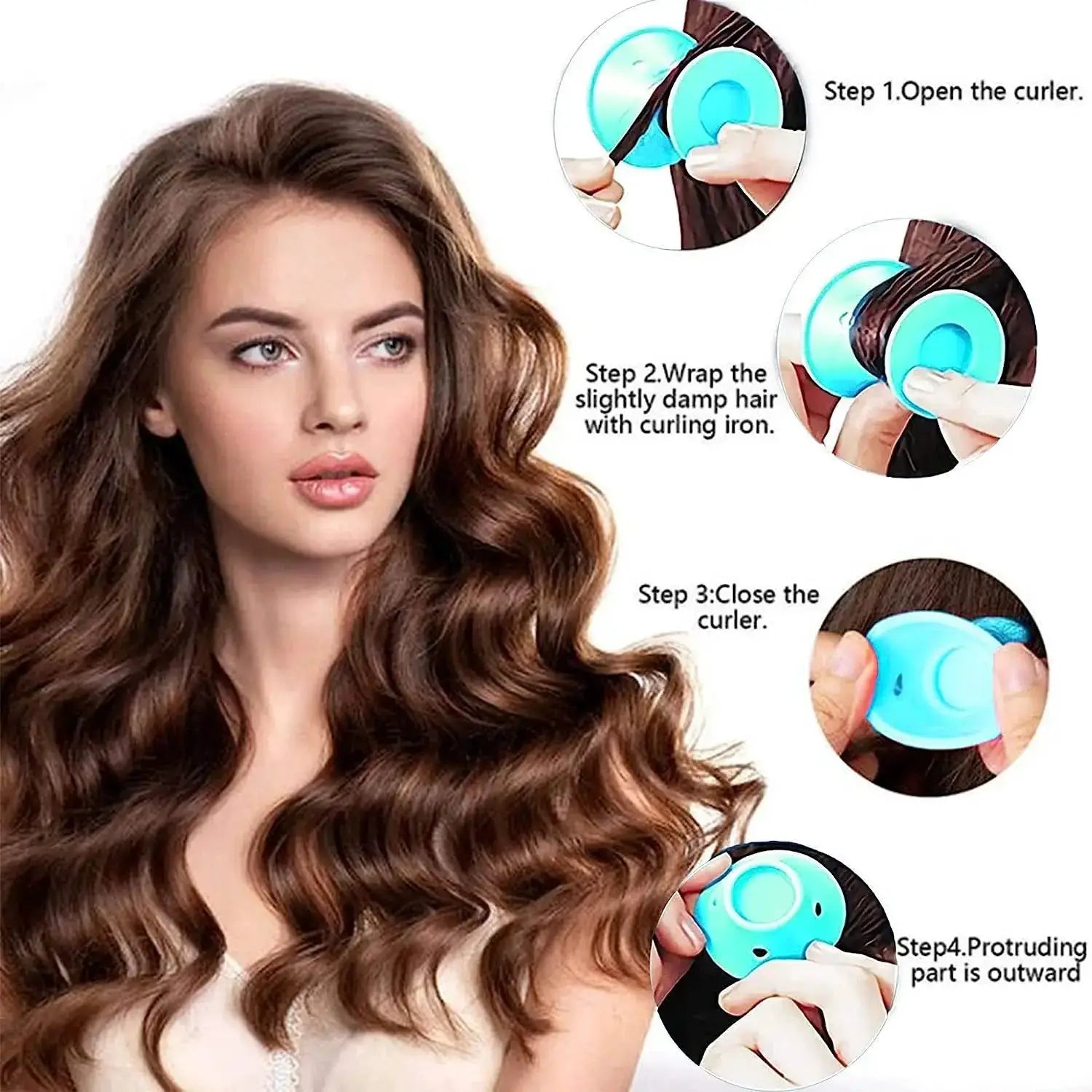 Heatless silicone hair curlers set, 10/20pcs turquoise rubber rollers by Simples Market