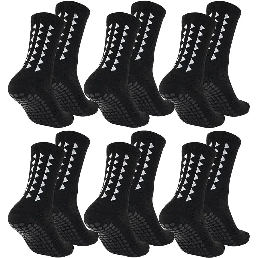 6 Pairs Grip Socks For Men And Women With Towel Bottom Cushioned Crew Length Athletic All Sports Socks