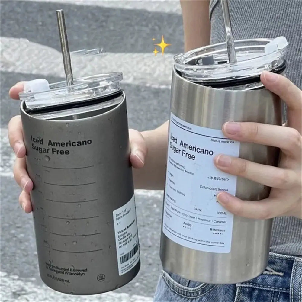 600ml Stainless Steel Thermos Bottle With Straw Insulated BPA Free