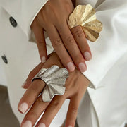Ginkgo Leaf Ring Unisex Metal Pleated Design For Women And Men Fashion Party Jewelry
