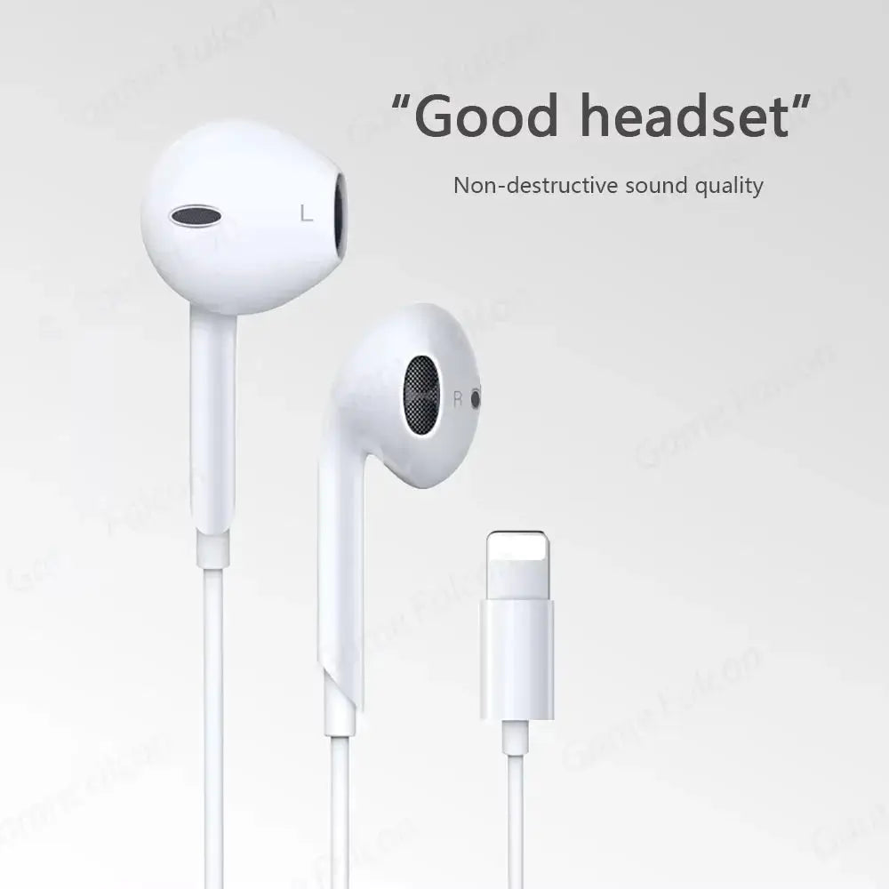 White wired headset with Type-C/3.5mm adapter for iPhone and tablets