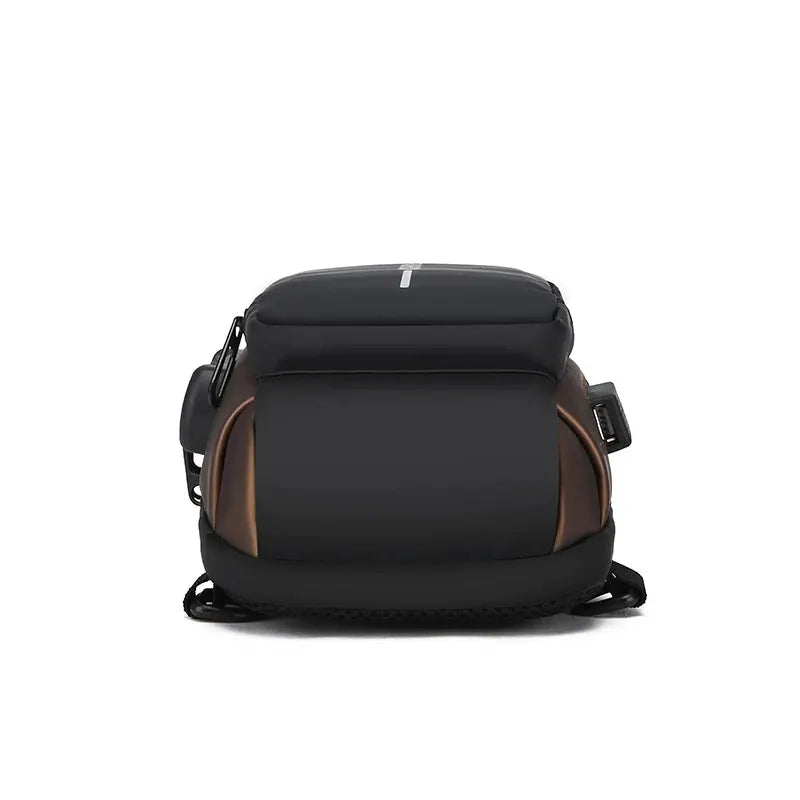 Simples Market Stylish Men's Sling Bag in black Oxford fabric with brown accents, crossbody chest pack with zip closure