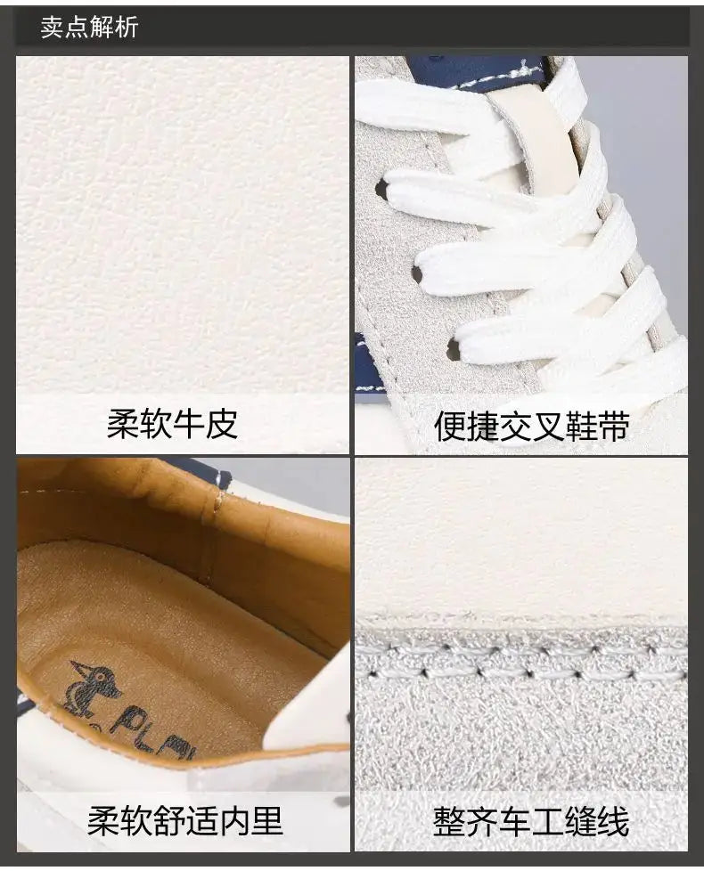 Men's Simples Market leather sneakers; white soft leather upper, white laces, cushioned tan interior, precise stitching