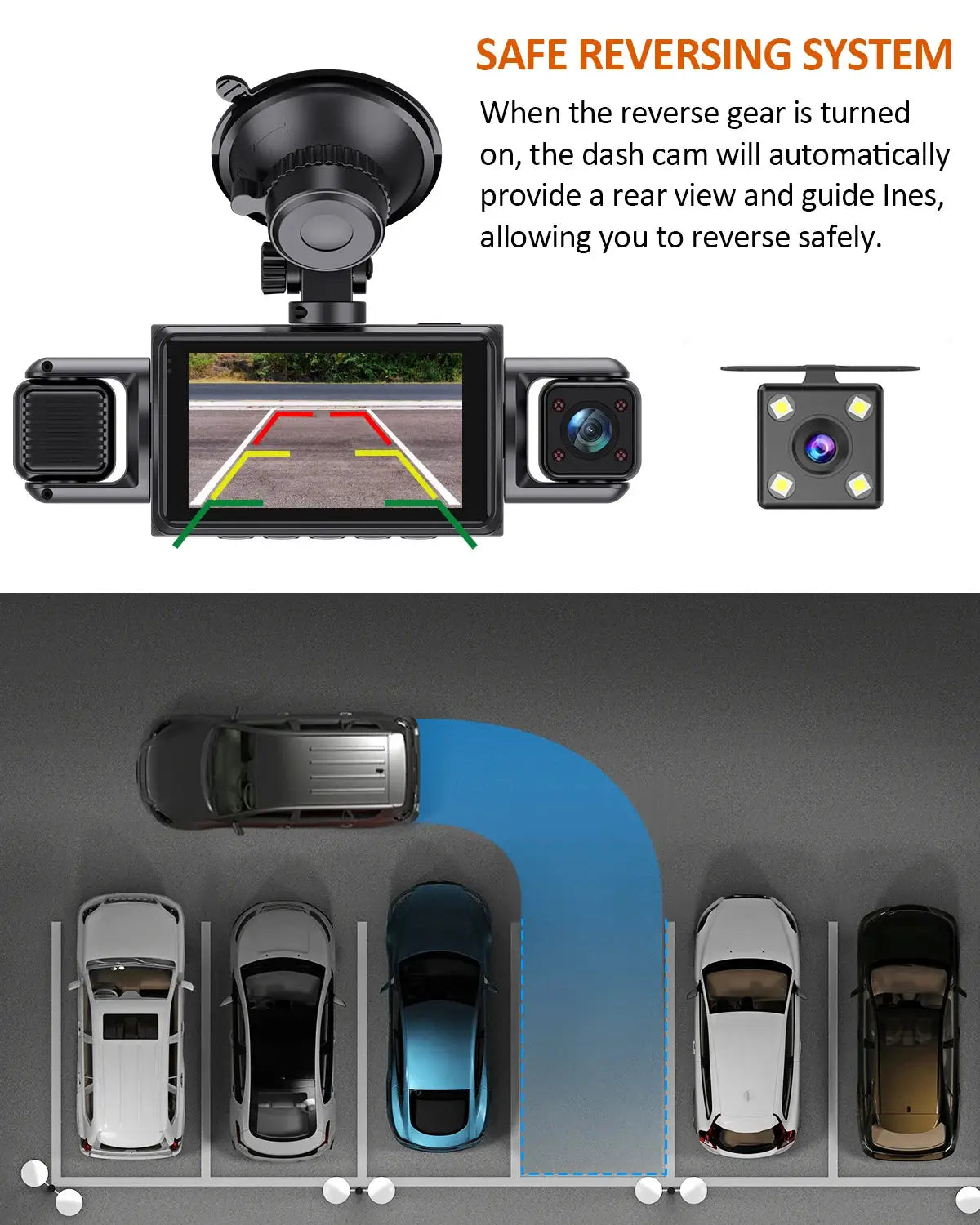 4Ch WiFi Dashcam car camera with front/rear/left/right cams, FHD 1080p night vision, Simples Market
