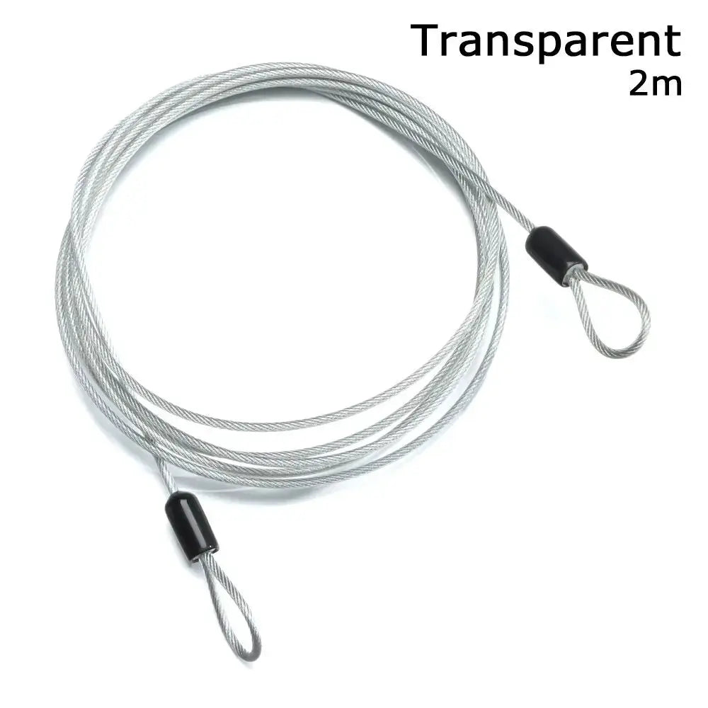Bicycle lock cable, 2m steel wire with loop ends and black caps