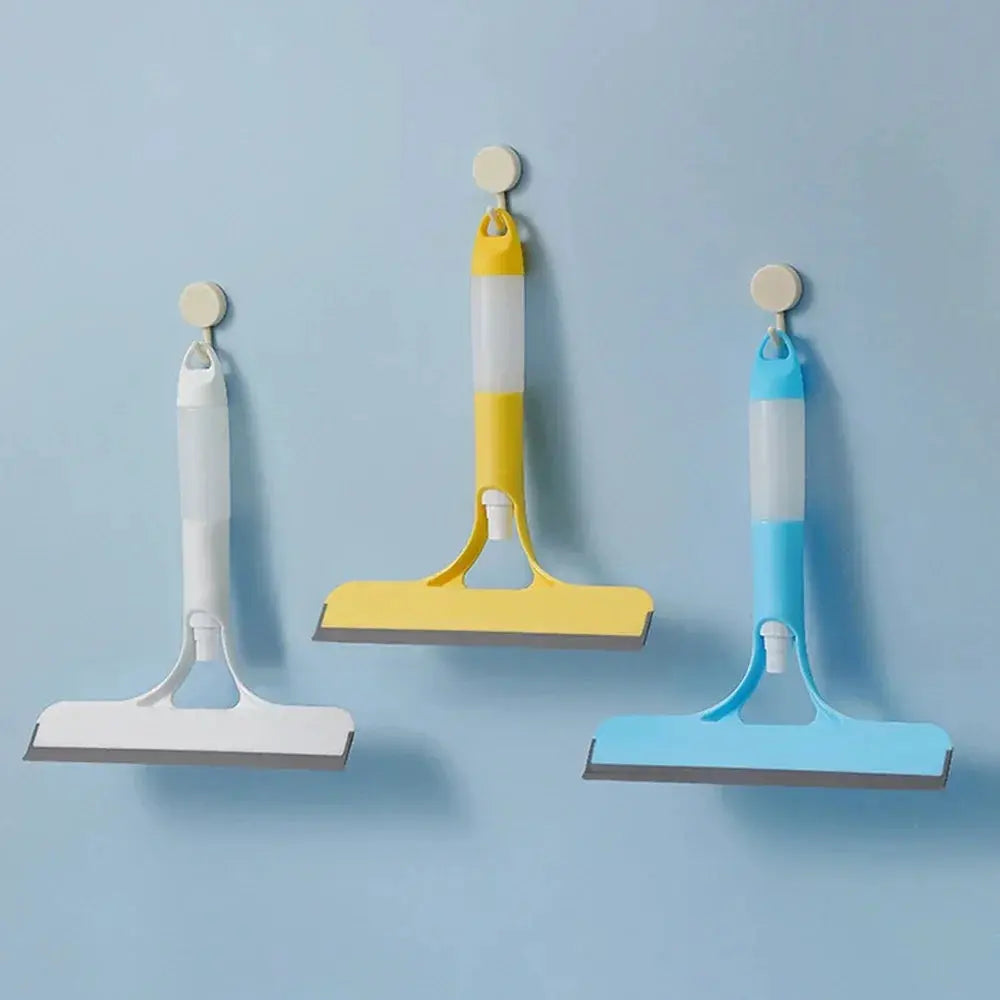 Simples Market 3‑in‑1 window squeegees 3-pack with spray and microfiber scrub heads in white, yellow, and blue