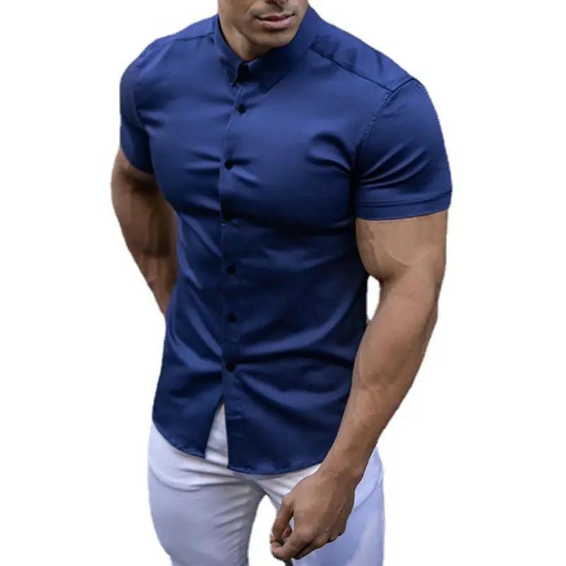 Simples Market navy blue slim-fit short-sleeve dress shirt for men