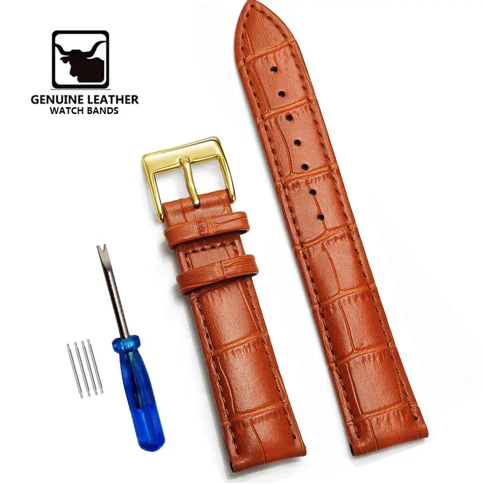 Simples Market genuine leather brown crocodile-embossed watch bands (2 pcs) with gold buckle and screwdriver with pins