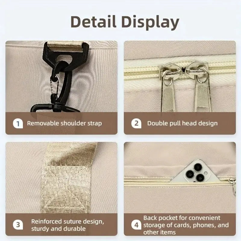 Simples Market beige nylon large-capacity travel duffle bag with removable shoulder strap and reinforced stitching