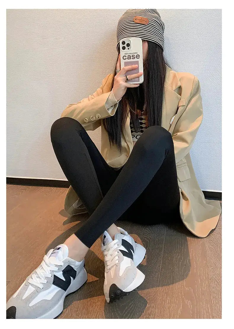 Simples Market BIVIGAOS brushed shark leggings for women, high-waist seamless black athletic pants