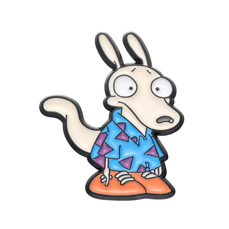 Cartoon Courage The Cowardly Dog Enamel Pin Pink Dog Brooch Lapel Badge Jewelry Gift For Kids And Friends