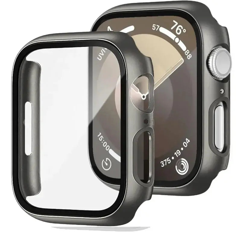Tempered Glass+Case for Apple Watch, gray protective screen cover fits 38–46mm Apple Watch models