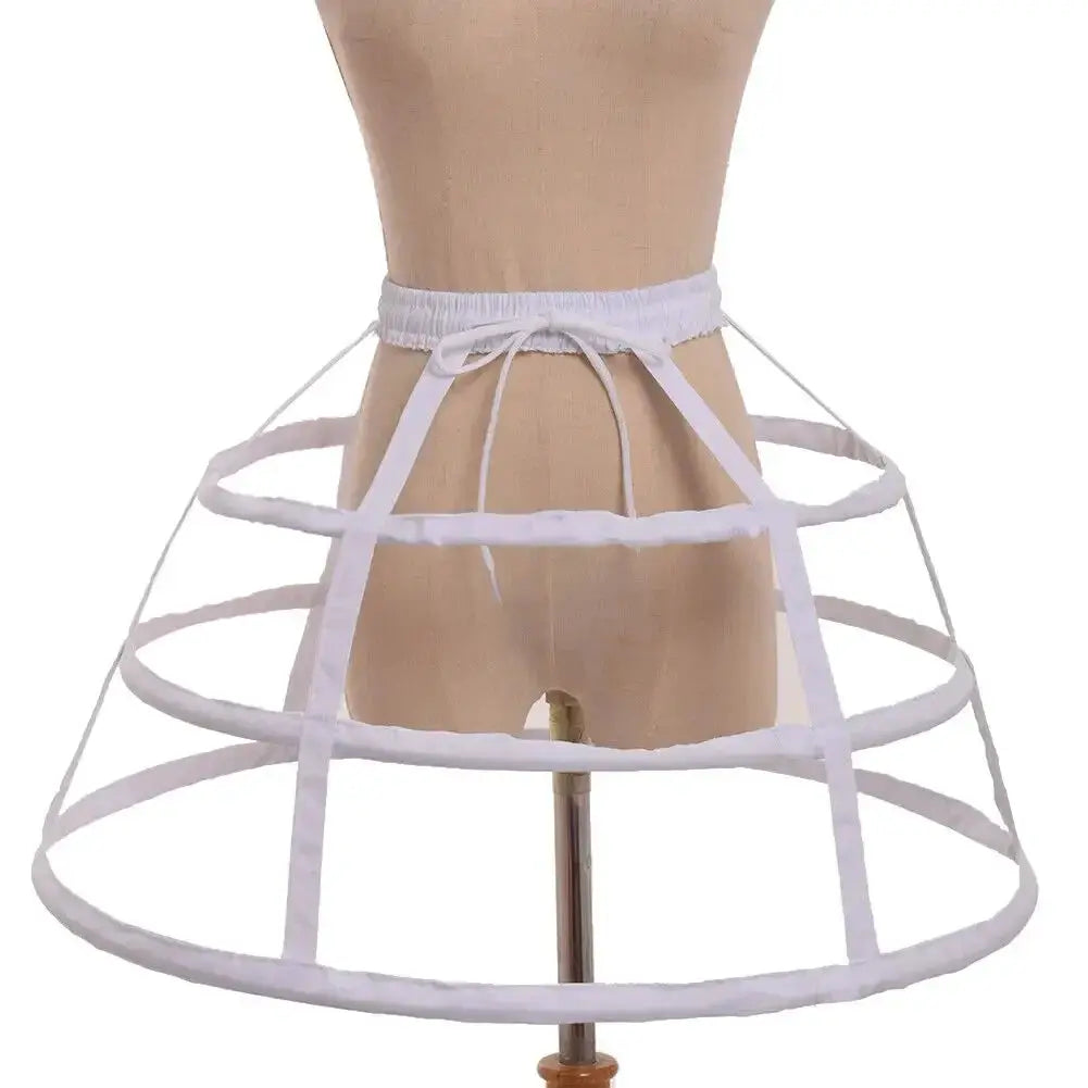 AuroraGown Girls 3 Hoops Crinoline Cage Bustle Petticoat Adjustable Pannier For Dramatic Dress Volume