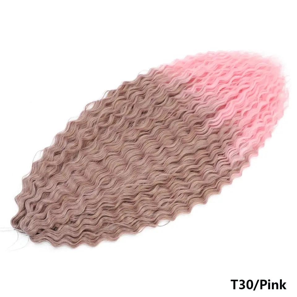 Ariel Curls crochet hair extensions with water-wave twists, ombre brown to pink ends, synthetic