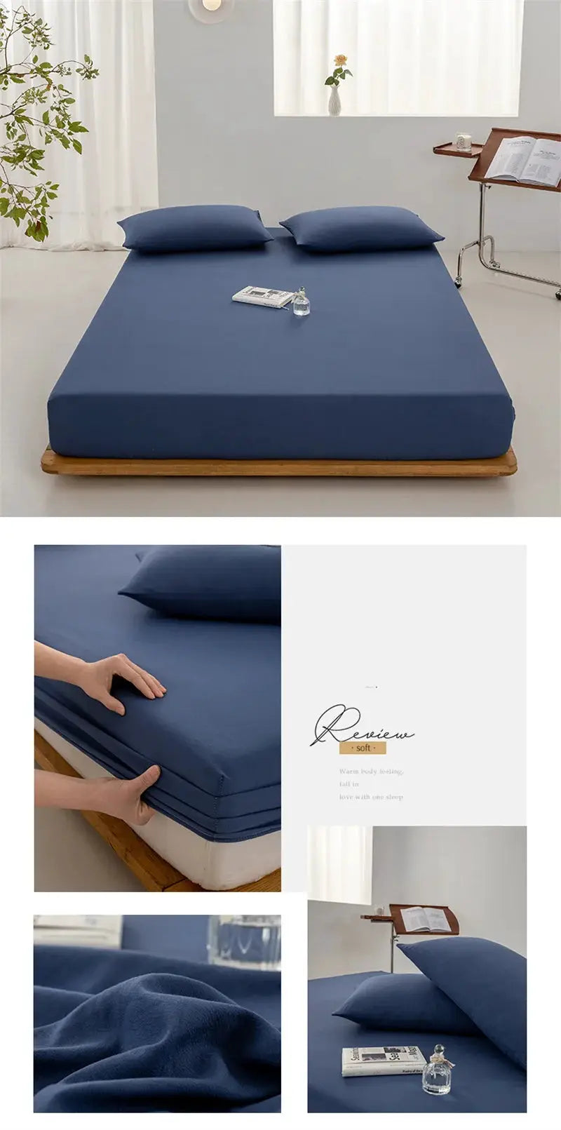 Simples Market navy blue soft cotton fitted sheet with elastic edge for king and queen mattresses