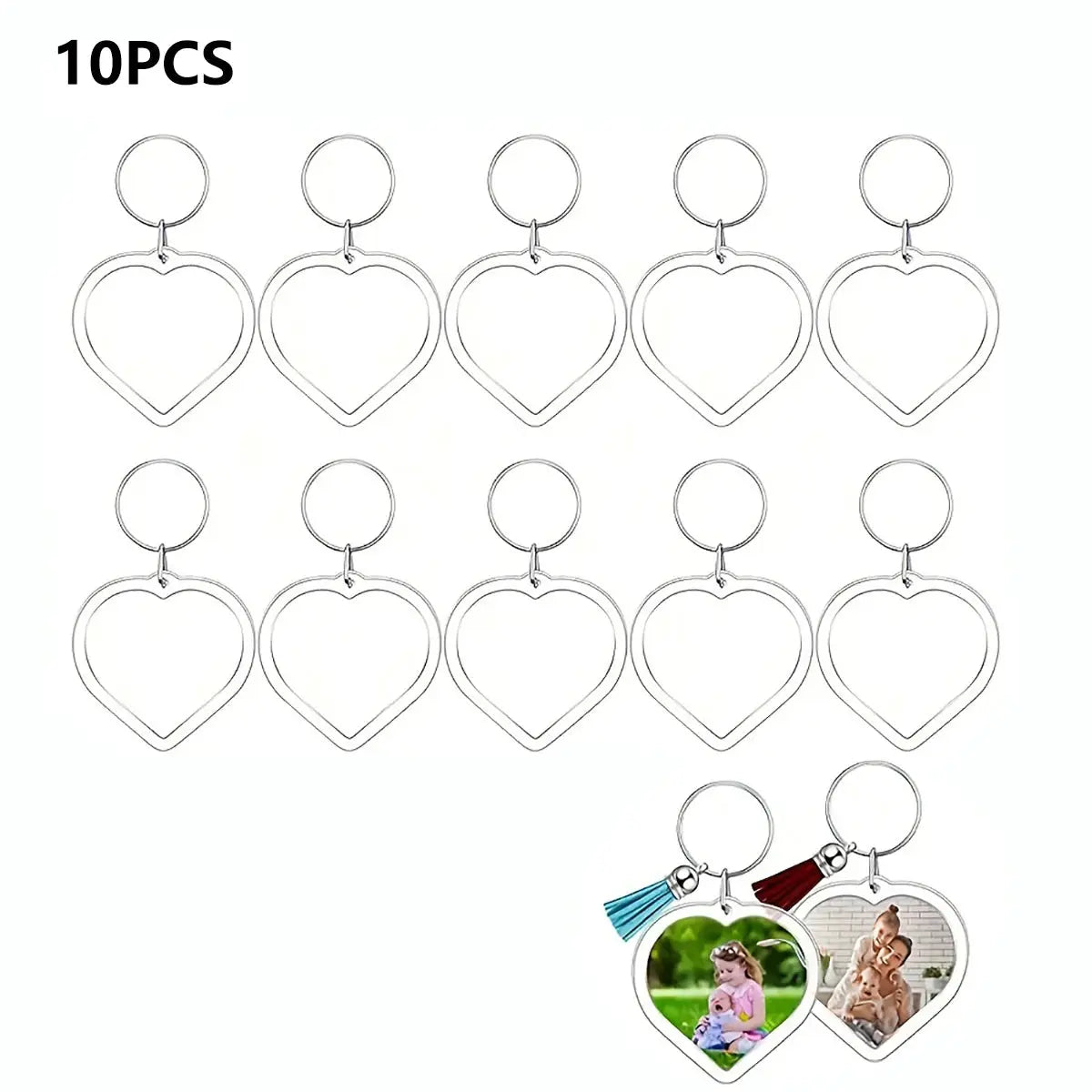 10 Pack Transparent Photo Frame Keychains With Tassels Snap In Clear Acrylic Blank Inserts For Custom Photos