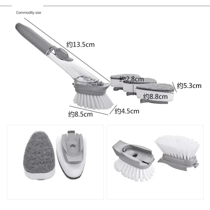 2 In 1 Kitchen Cleaning Brush With Long Handle And Removable Sponge Dispenser For Dishes Pots Pans And Stovetops