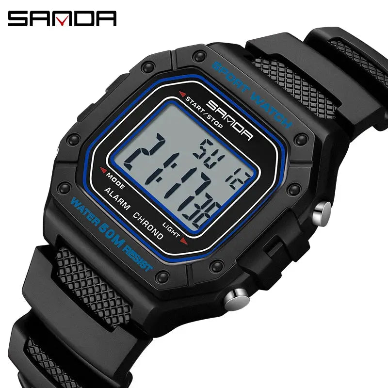 SANDA 2156 Military Style Digital Mens Watch With Large Dial Water Resistant LED Stopwatch