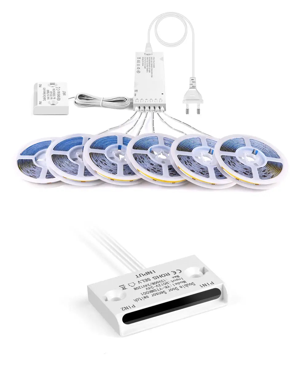 Simples Market smart door proximity sensor LED under-cabinet light kit with 12V blue COB strips (6 reels) and controller