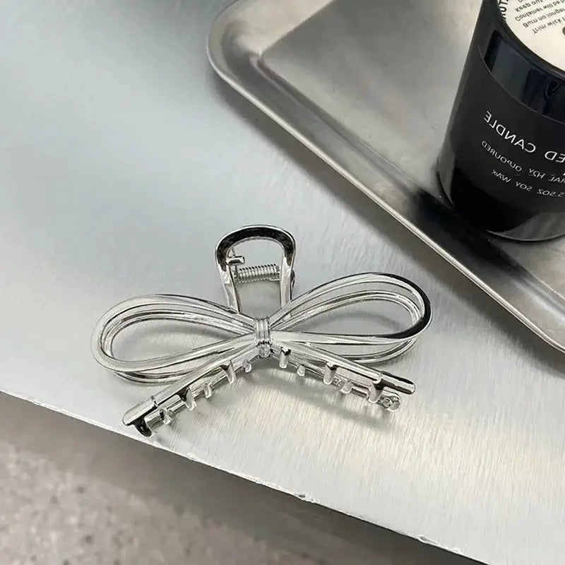 LuminaLocks Elegant Bow Metal Hair Claw Clips For Women With Secure Hold In Geometric Gold And Silver Finish
