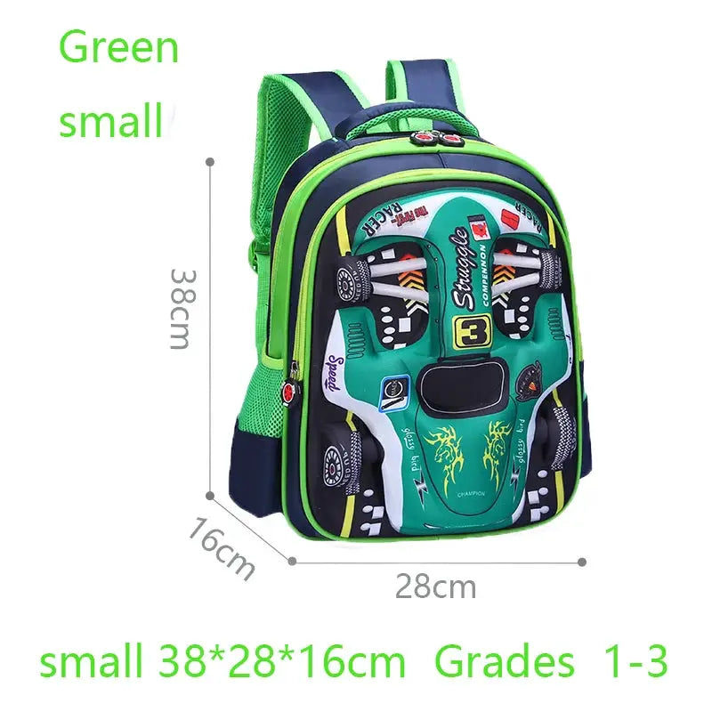 Simples Market waterproof 3D car kids backpack in green and blue, 38x28x16 cm