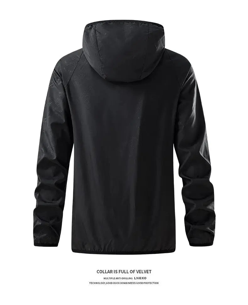 LNGXO waterproof hiking jacket with hood, unisex black windbreaker by Simples Market
