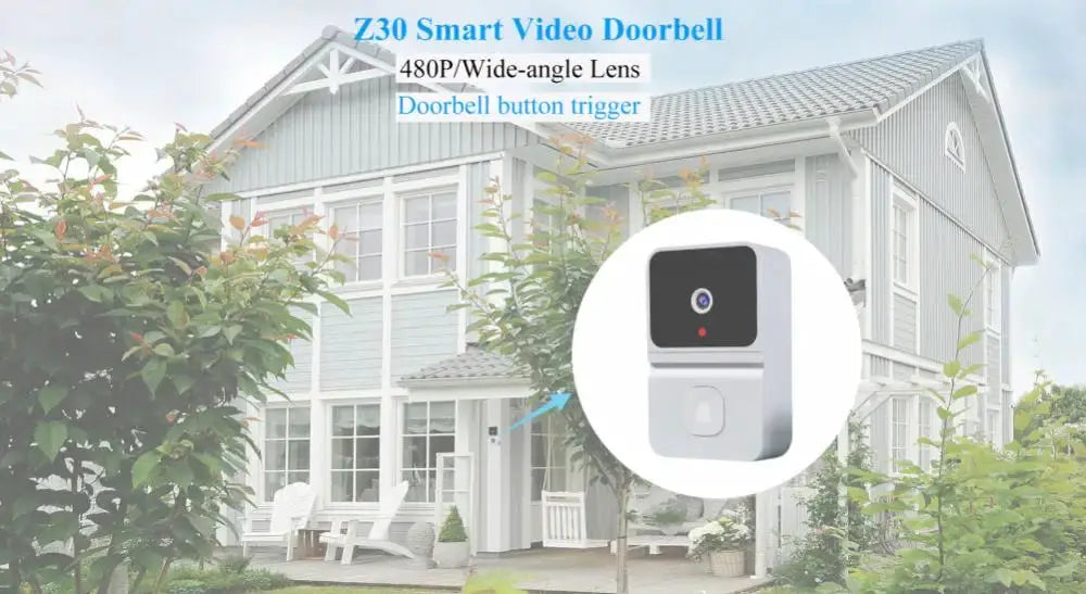 Wireless video doorbell with camera, white outdoor unit, 480P wide-angle lens